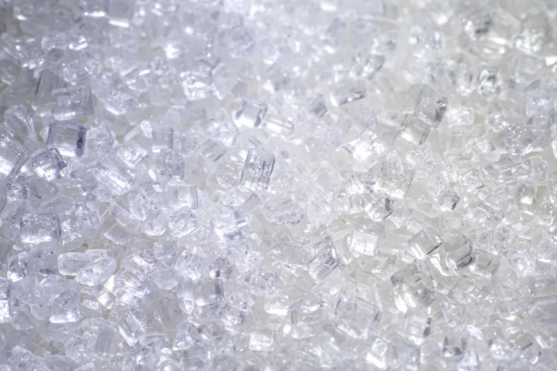 White crystal sugar in bags
